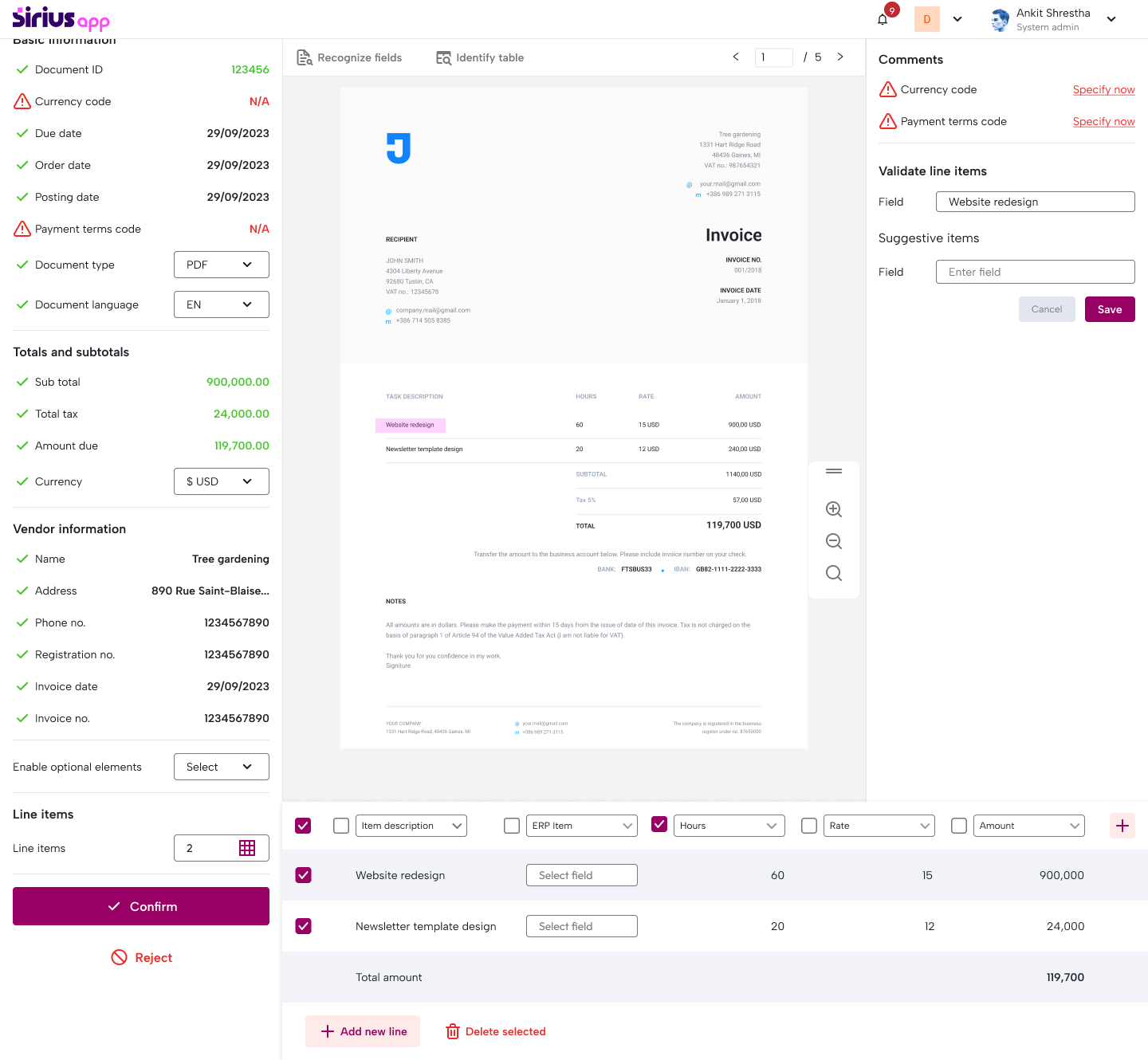 OCR Invoice Automation | Sirius App